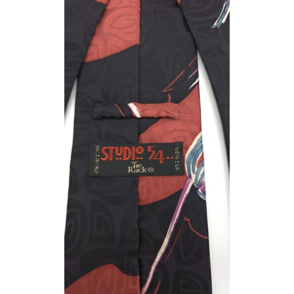Vintage Studio 54 By RICO Necktie Men's Abstract Design Red & Black 100% Silk Ma - Picture 2 of 7